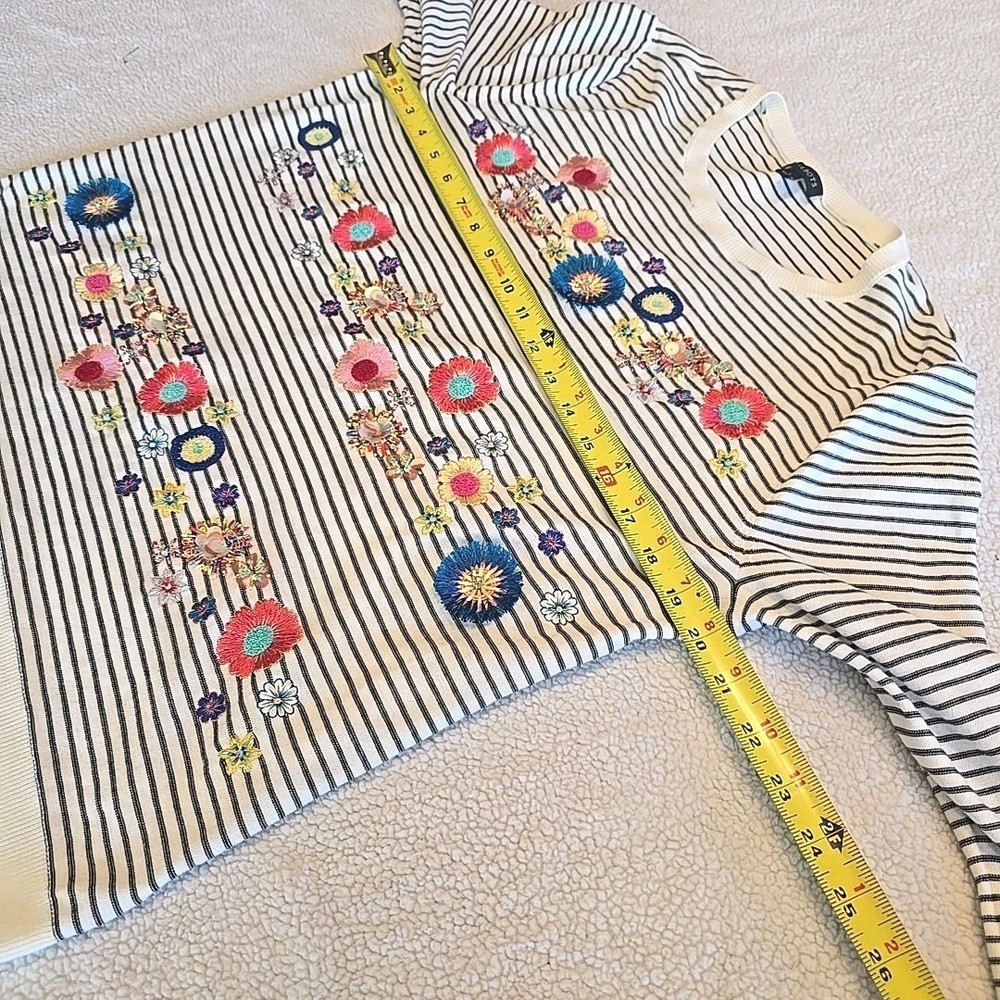 Talbots Women's L Striped 3/4 Sleeve Floral Embroidered Beads Boho Hippie Shirt - Picture 11 of 16